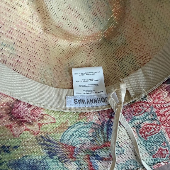 Johnny Was Floral Wide-Brim Straw Fedora Hat - Pink, Blue, Yellow - Picture 7 of 7